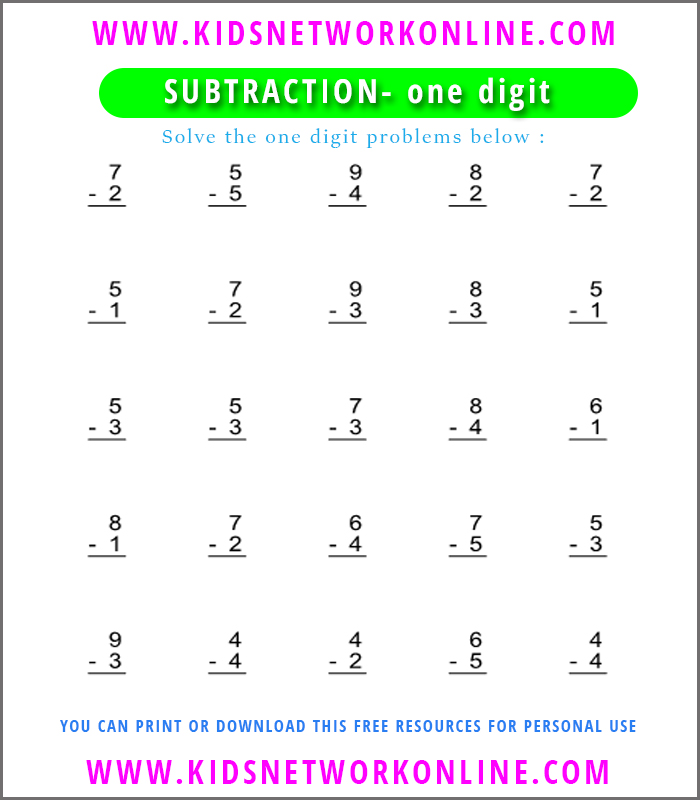 One digit subtraction  worksheet for kids-6