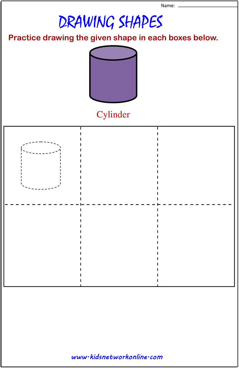 Draw Cylinder shape practice sheet for kids