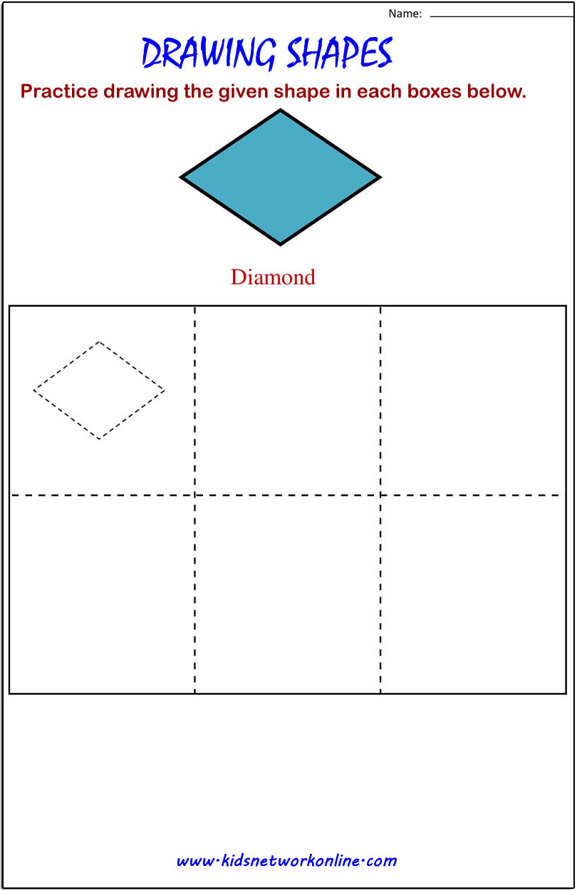 Draw Diamond shape practice sheet for kids