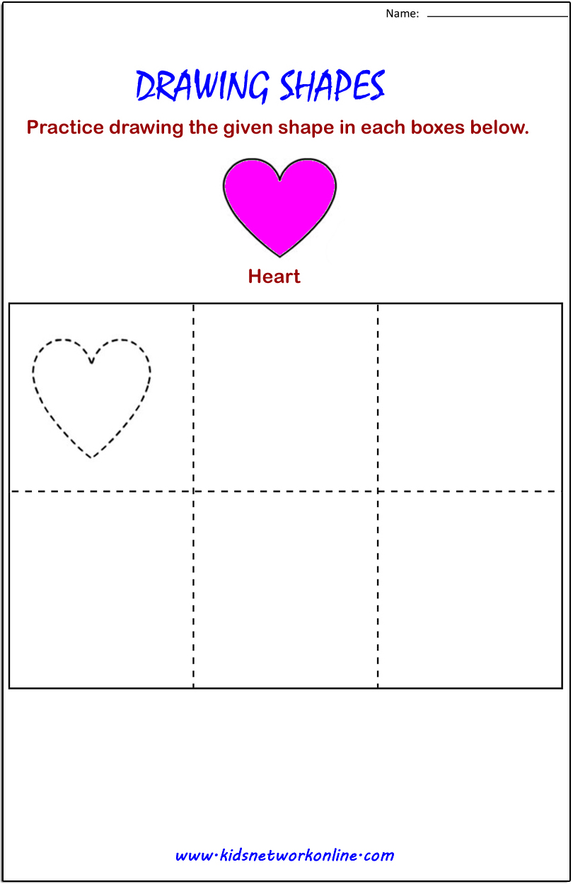 Draw Heart shape practice sheet for kids