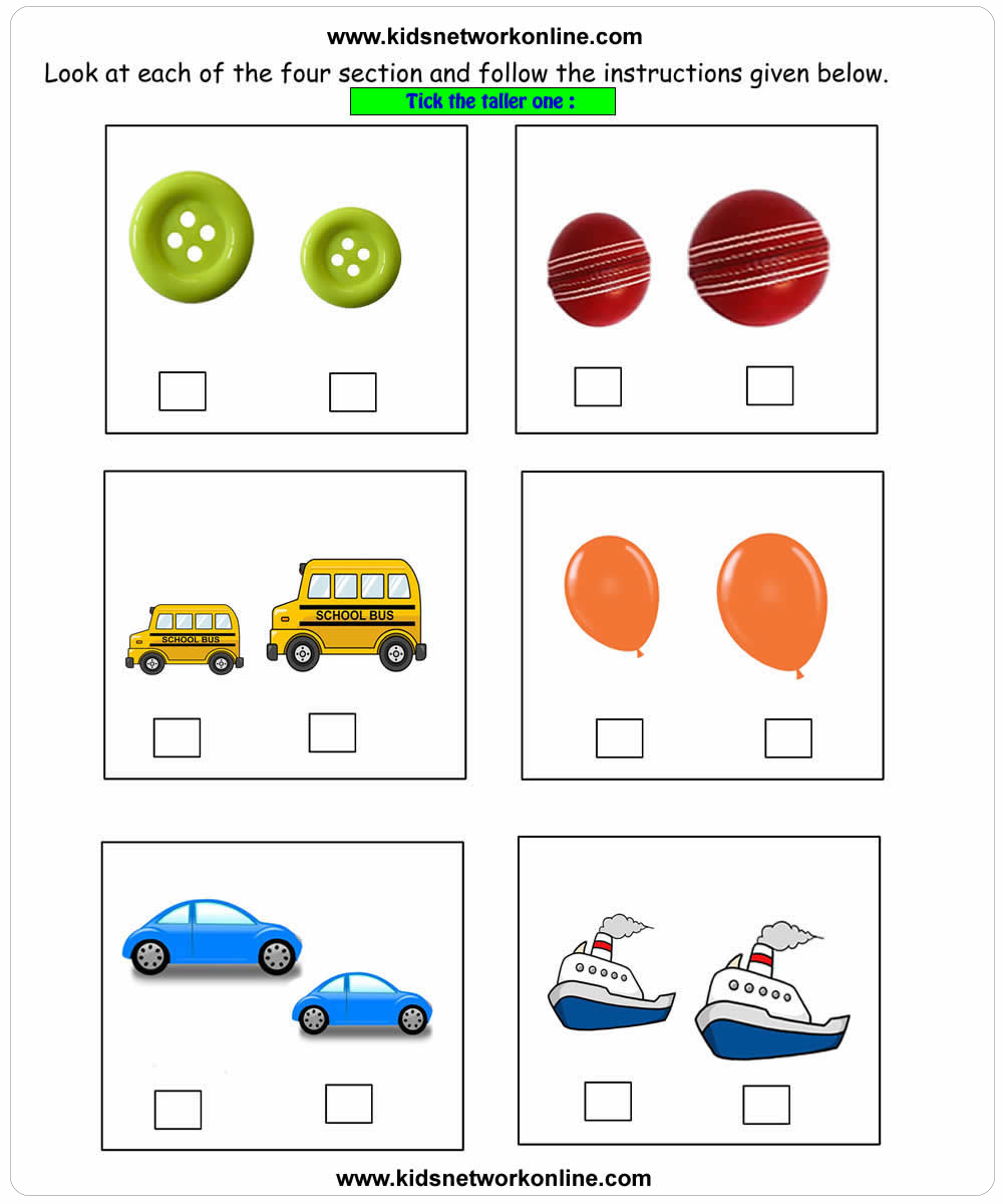 Modèle Big Small Size Worksheet for Kindergarten